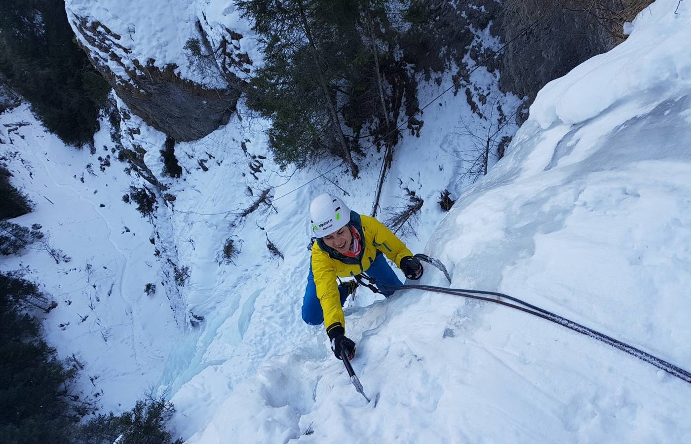 Ice climbing at the waterfalls in Mauls